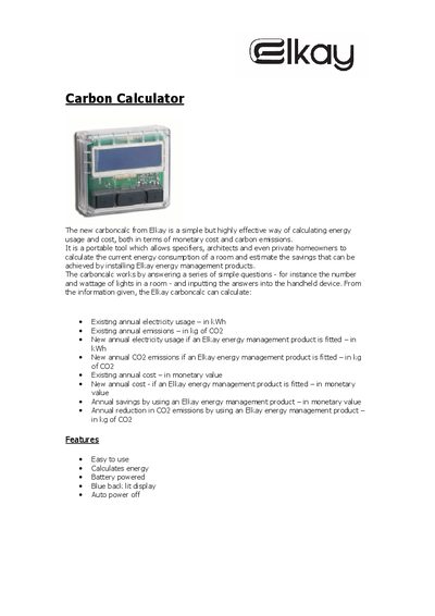 Elkay Carbon Calculator Manual - cover page