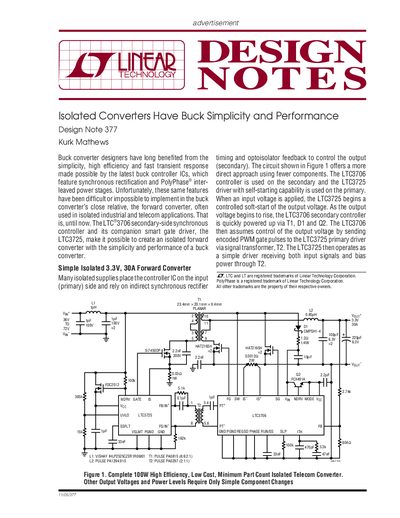 LTC3706/LTC3725 Isolated Converter Design Note 377 - cover page