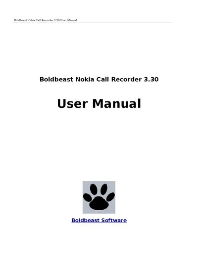 Boldbeast Nokia Call Recorder 3.30 User Manual - cover page