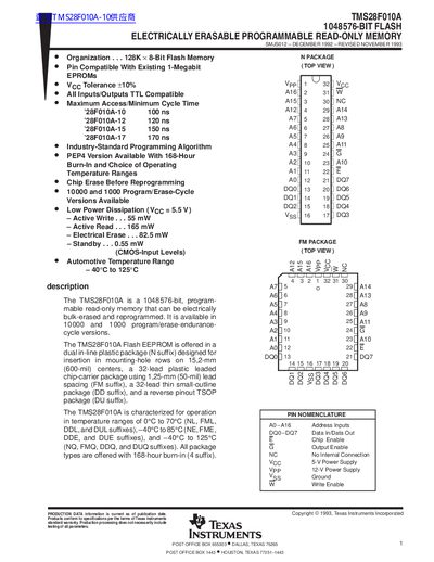 TEXAS INSTRUMENTS TMS28F010A handbook - cover page