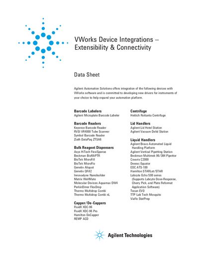Agilent VWorks Device Integrations Extensibility Datasheet - cover page