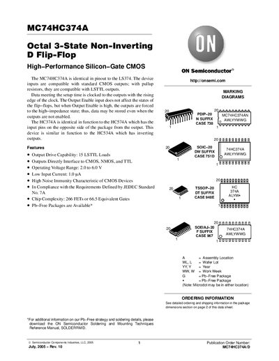 ON Semiconductor MC74HC374A Datasheet - cover page