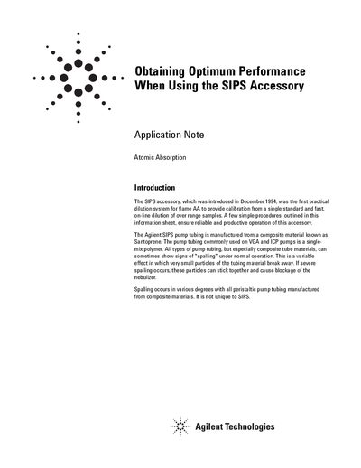 Agilent SIPS Accessory Application Note: Obtaining Optimum Performance - cover page