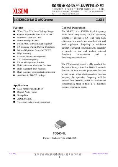 XLSEMI XL4005 5A Buck DC-DC Converter Datasheet - cover page