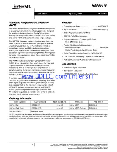 Intersil HSP50415 Datasheet - cover page