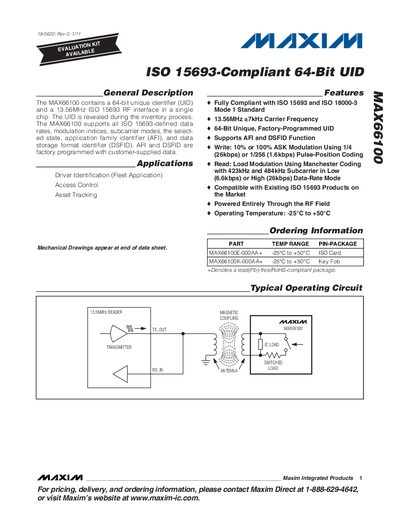 Maxim MAX66100 Datasheet - cover page