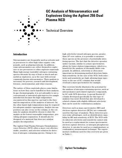 Agilent 255 Dual Plasma Nitrogen Chemiluminescence Detector Application Note - cover page
