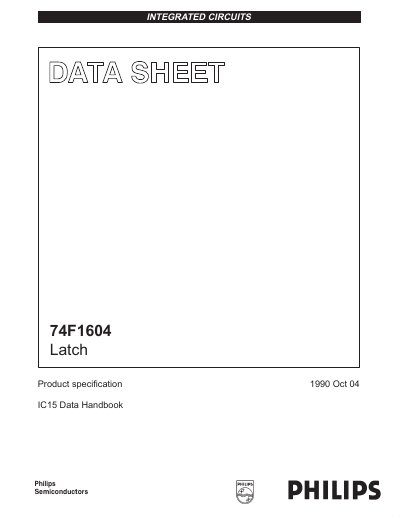 Philips 74F1604 Latch Product Specification - cover page