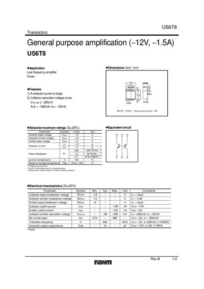 ROHM US6T8 Transistor Datasheet - cover page