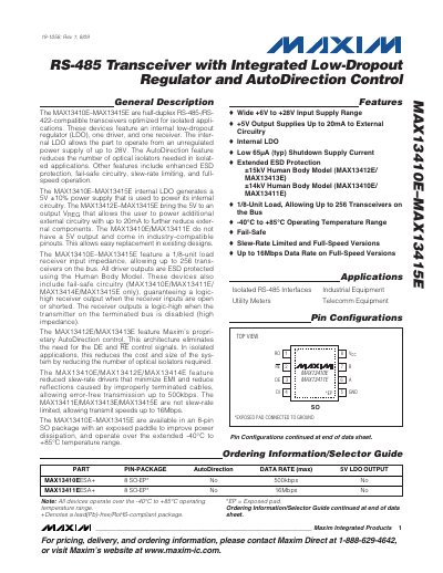 Maxim MAX13410E-MAX13415E RS-485/RS-422 Transceiver Datasheet - cover page
