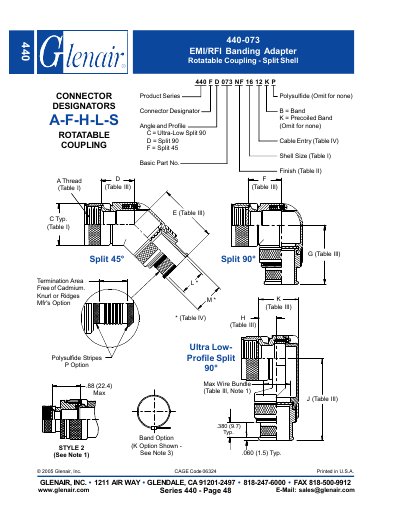 Glenair 440-073 EMI/RFI Banding Adapter Rotatable Coupling - Split Shell Datasheet  - cover page