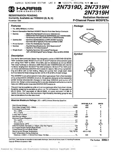 HARRIS 2N7319D 2N7319R 2N7319H MOSFETS  - cover page