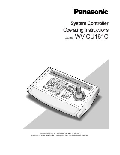 Panasonic WV-CU161C System Controller Operating Instructions - cover page