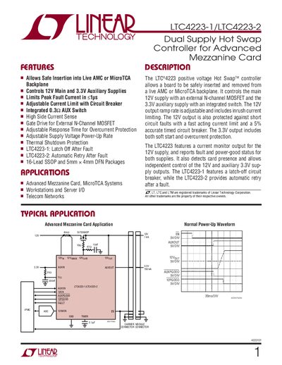 Linear Technology LTC4223-1/LTC4223-2 Dual Supply Hot Swap Controller Datasheet - cover page