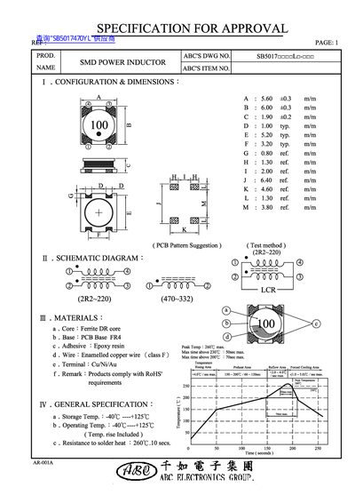 ABC Electronics SB5017 SMD Power Inductor Datasheet - cover page