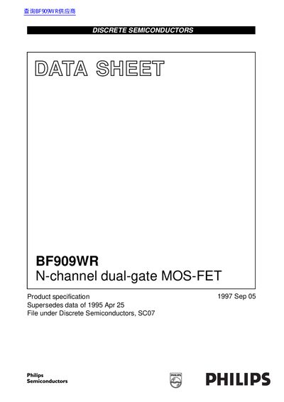 Philips BF909WR N-channel Dual-Gate MOS-FET Data Sheet - cover page