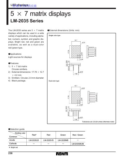 238LED LM-2035 Series 5x7 Matrix Display Datasheet - cover page