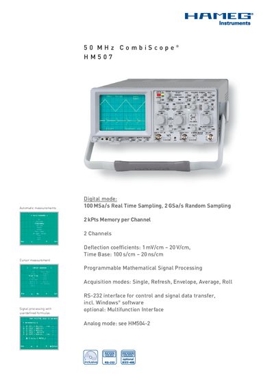 HAMEG HM507 CombiScope User Manual - cover page