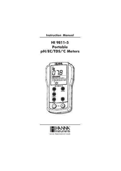 Hanna Instruments HI 9811-5 Portable pH/EC/TDS/°C Meters Instruction Manual