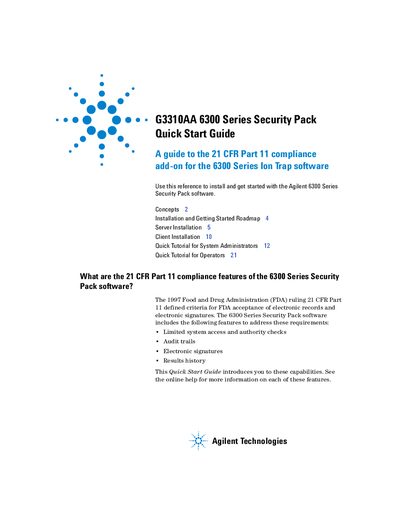 Agilent G3310AA 6300 Series Security Pack Quick Start Guide