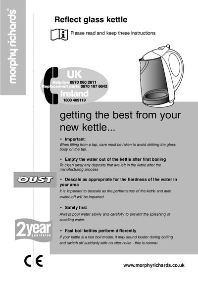 Morphy Richards Reflect Glass Kettle User Manual - cover page