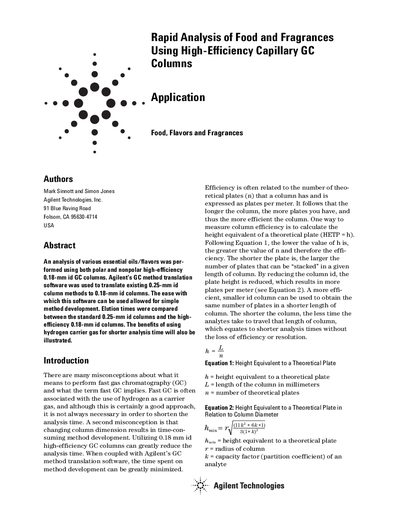 Agilent High-Efficiency Capillary GC Columns Application Note - cover page