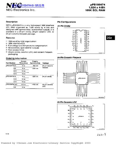 NEC PB100474 ECL RAM Datasheet - cover page