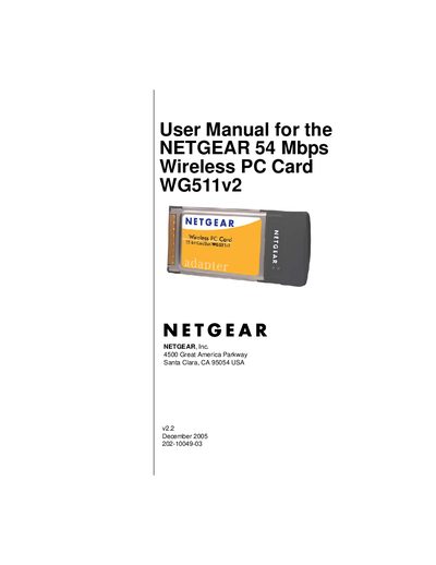Netgear WG511v2 Wireless PC Card User Manual - cover page