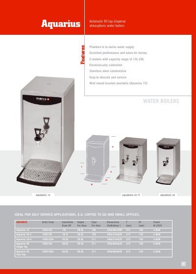 Aquarius 15/30/45 Series Atmospheric Water Boilers Product Leaflet - cover page