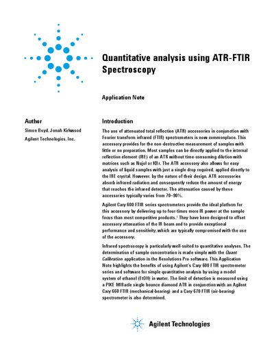 Agilent Cary 600 FTIR Series Quantitative Analysis Application Note - cover page