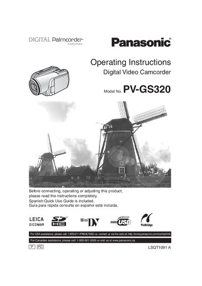 Panasonic PV-GS320 Digital Video Camcorder Operating Instructions