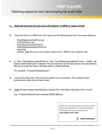 Agilent Cleaning Sequence and Reprocessing List Audit Trail Tool User Guide - cover page