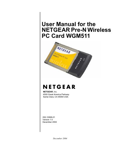 NETGEAR WGM511 Pre-N Wireless PC Card User Manual - cover page
