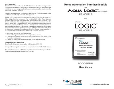 Goldline Controls AQ-CO-SERIAL Home Automation Interface Module User Manual - cover page