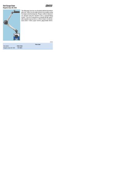 NOGA DG 1030 Dial Gauge Base Product Leaflet - cover page