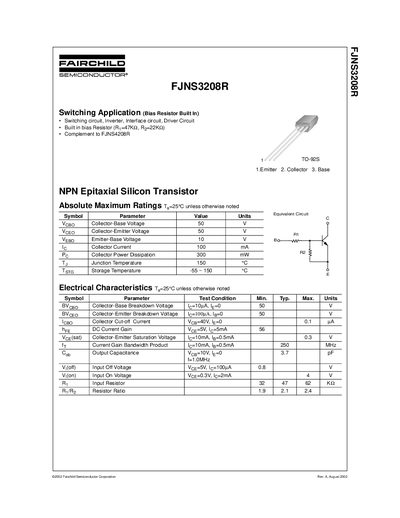 Fairchild FJNS3208R Switching Application Datasheet - cover page