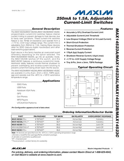 MAXIM MAX14523A/MAX14523AL/MAX14523B/MAX14523C Manual - cover page