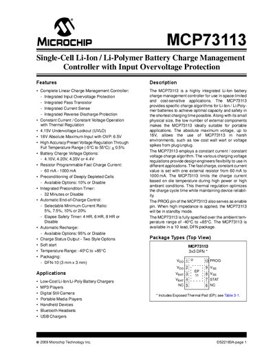 Microchip MCP73113 Datasheet - cover page