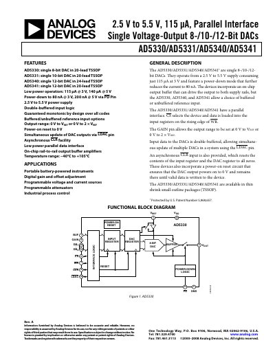Analog Devices AD5330/AD5331/AD5340/AD5341 DAC Datasheet