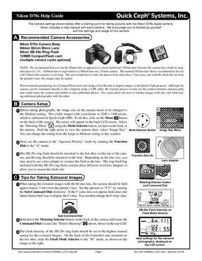 Nikon D70s Help Guide - cover page