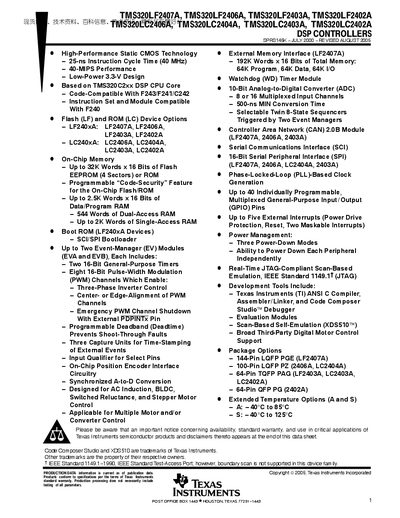 Texas Instruments TMS320LF2407A Datasheet - cover page