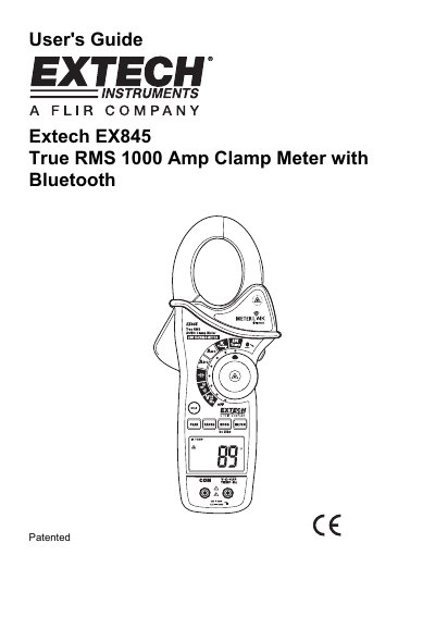 EXTECH INSTRUMENTS EX845 True RMS 1000 Amp Clamp Meter with Bluetooth user manual - cover page