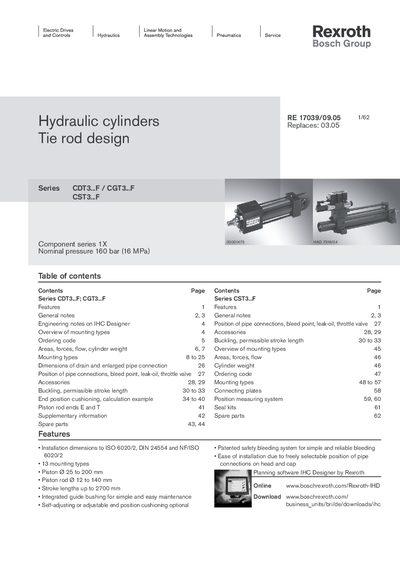 Bosch Rexroth CDT3...F / CGT3...F / CST3...F Hydraulic Cylinders Tie Rod Design Manual - cover page