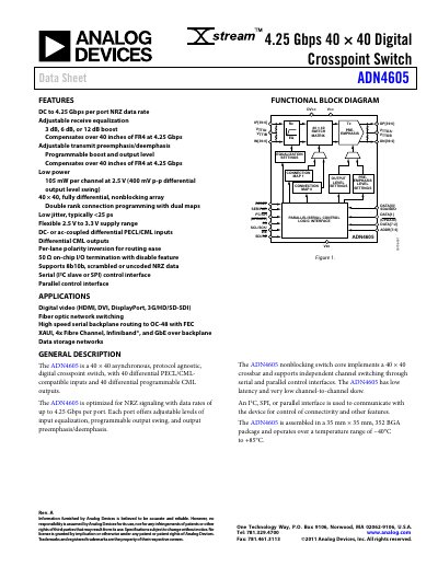 Analog Devices ADN4605 Digital Crosspoint Switch Data Sheet - cover page