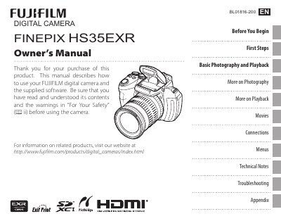 FUJIFILM FINEPIX HS35EXR Digital Camera Owner's Manual - cover page
