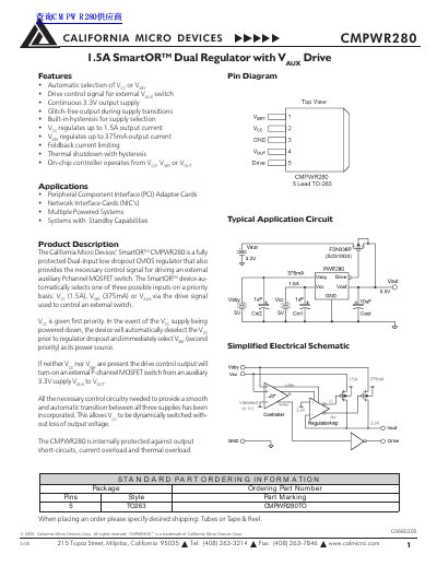 California Micro Devices CMPWR280 Dual Regulator Datasheet - cover page
