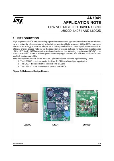 STMicroelectronics AN1941 Low Voltage LED Driver Application Note - cover page