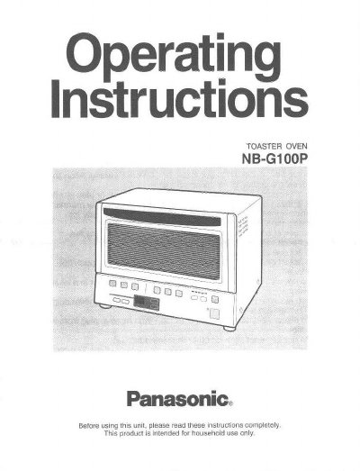 Panasonic NB-G100P Toaster Oven Operating Instructions - cover page