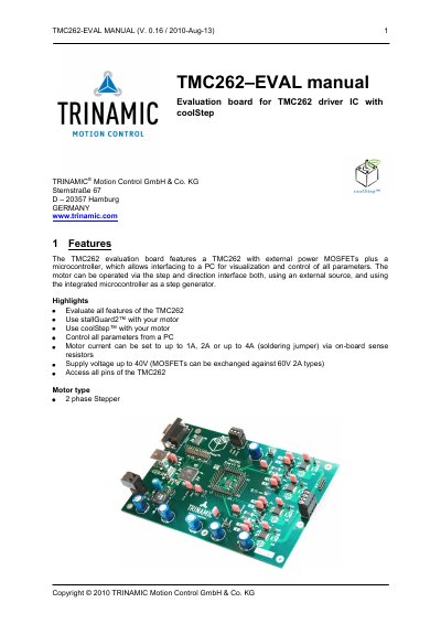 Trinamic TMC262-EVAL Evaluation Board User Manual - cover page