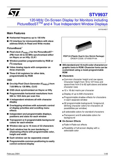 STMicroelectronics STV9937 Datasheet - cover page